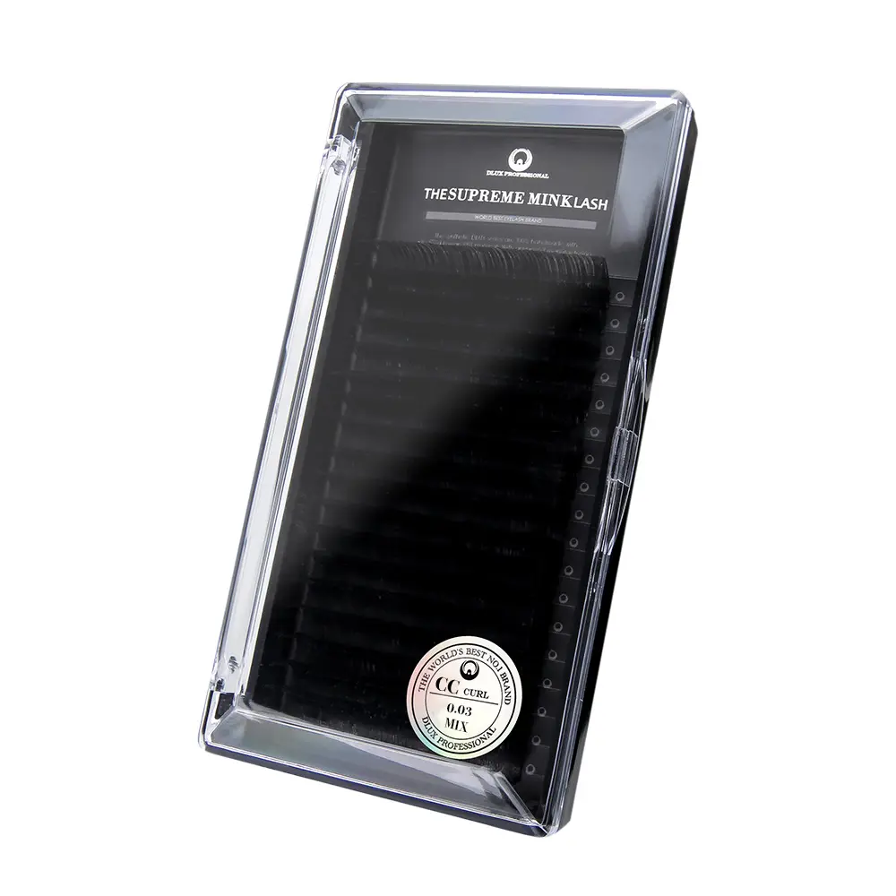 [D0263] Ciglia per extension Supreme Mink 0,03mm DLux Professional - Ciglia di lusso per volume 2-5D - Nero opaco intenso (C, 7)
