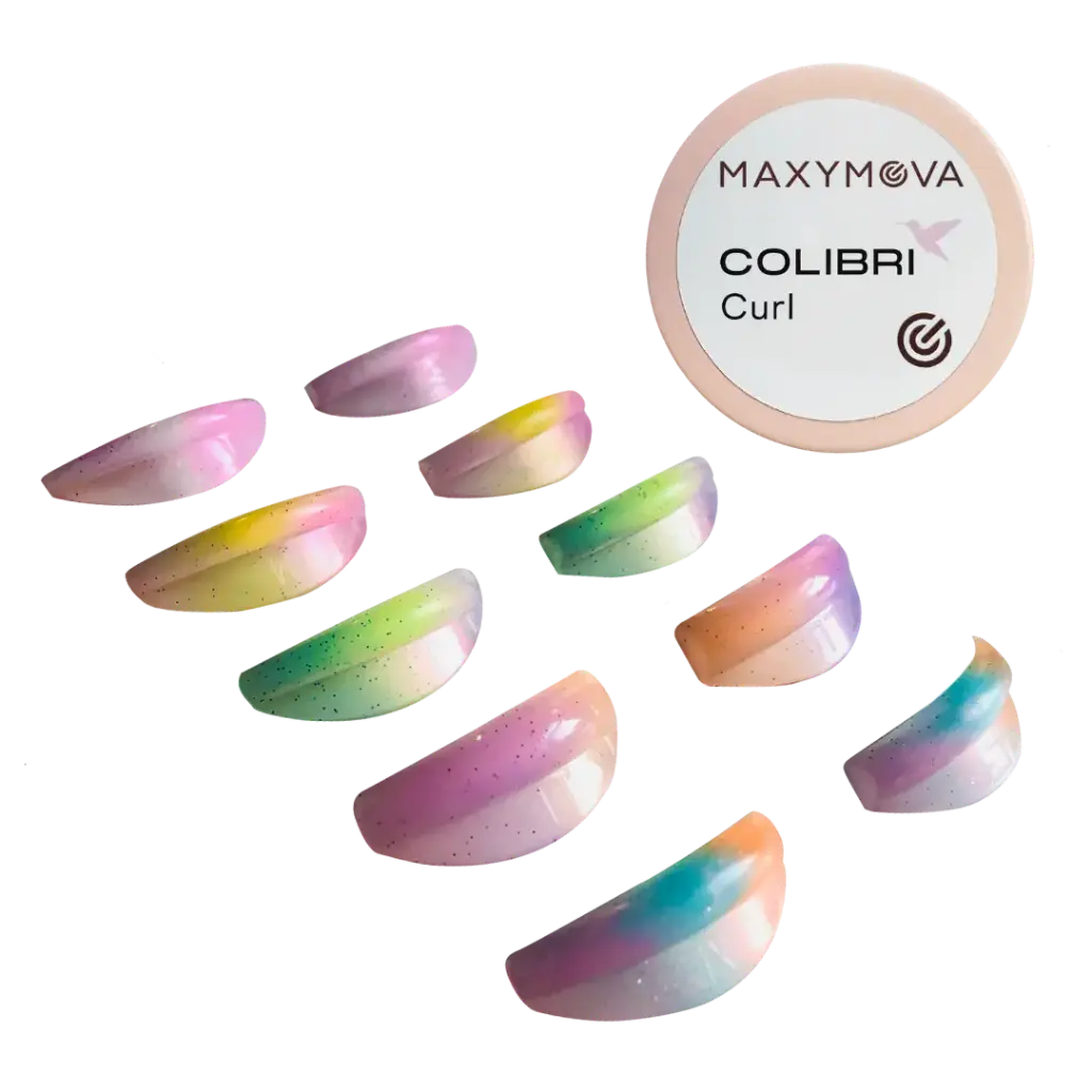 [M0122] Bigodini Colibrì Curl - Semitrasparenti Colorati - 5 Paia per Laminazione Ciglia