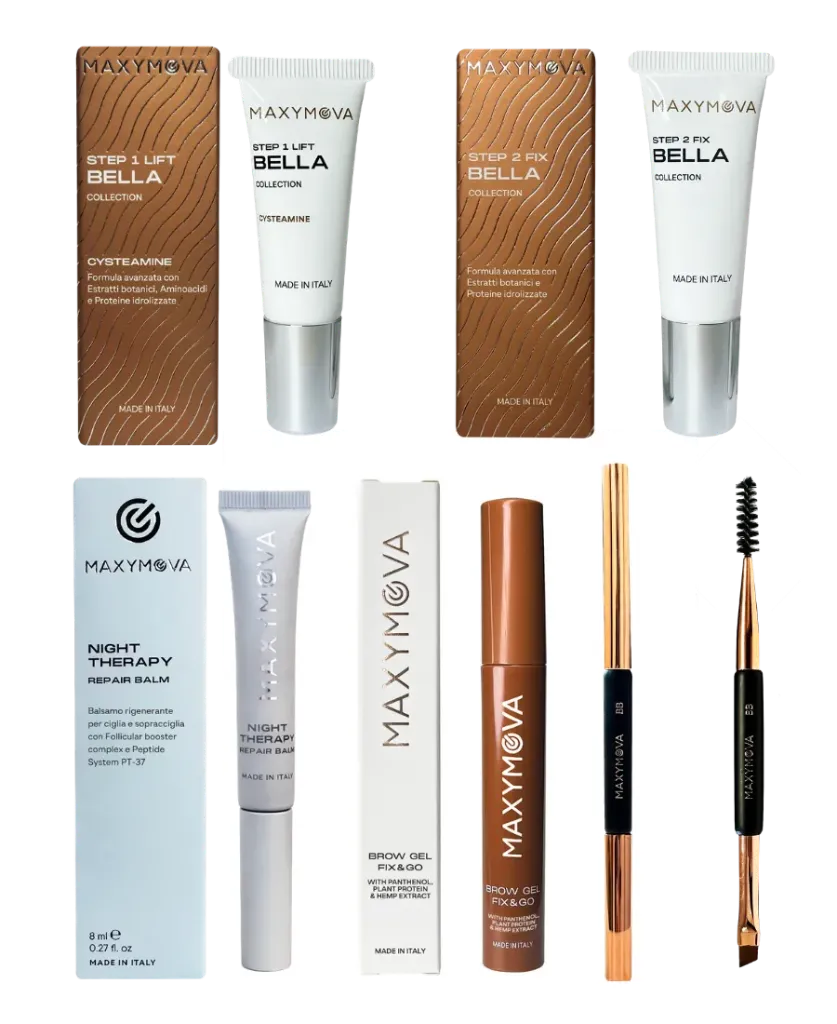 [M0381] Kit Laminazione Sopracciglia con Cisteamina Step 1 e Step 2, Repair Balm e Gel Fix&Go Trasparente – Set Completo per Laminazione delle Sopracciglia fino a 25 Trattamenti