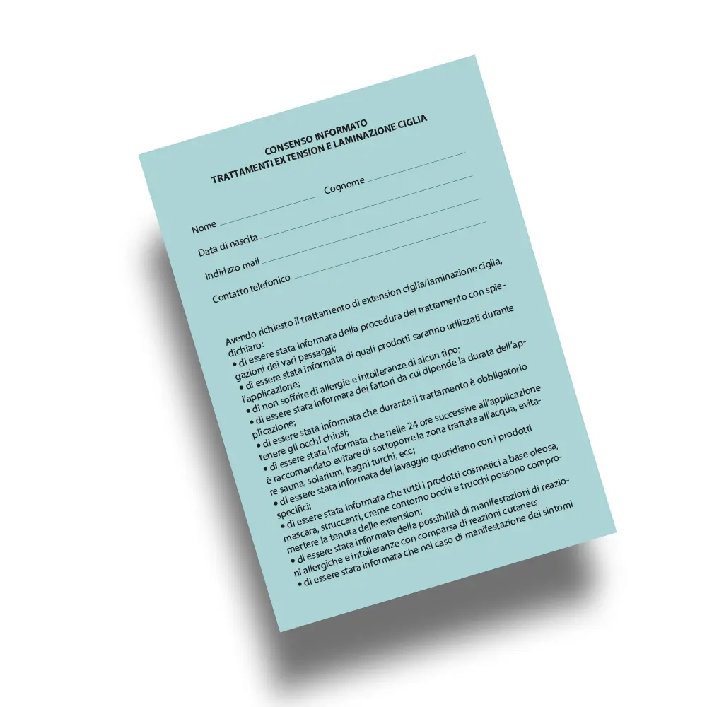 [D0645] Consensi informati per la cliente Set 10 pz - Trattamenti di: Extension e Laminazione ciglia